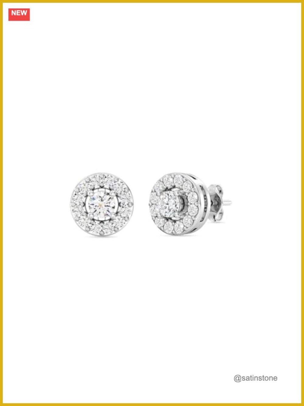 Lab-Grown Diamond Halo Stud Earrings 14K Yellow Gold Plated Silver